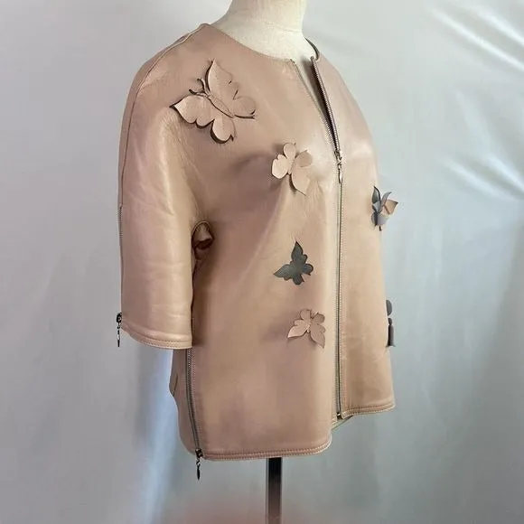 Stogovapinkfaux leather butterfly cutout jacket