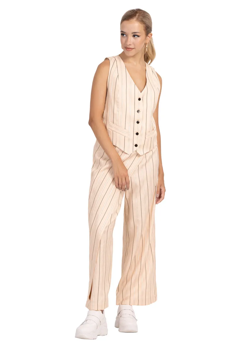 Striped Beige Wrap Women's Tailored Trousers