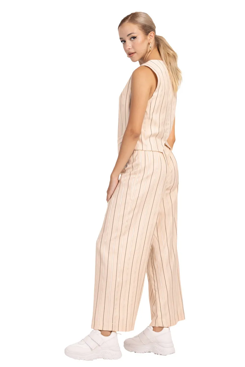 Striped Beige Wrap Women's Tailored Trousers