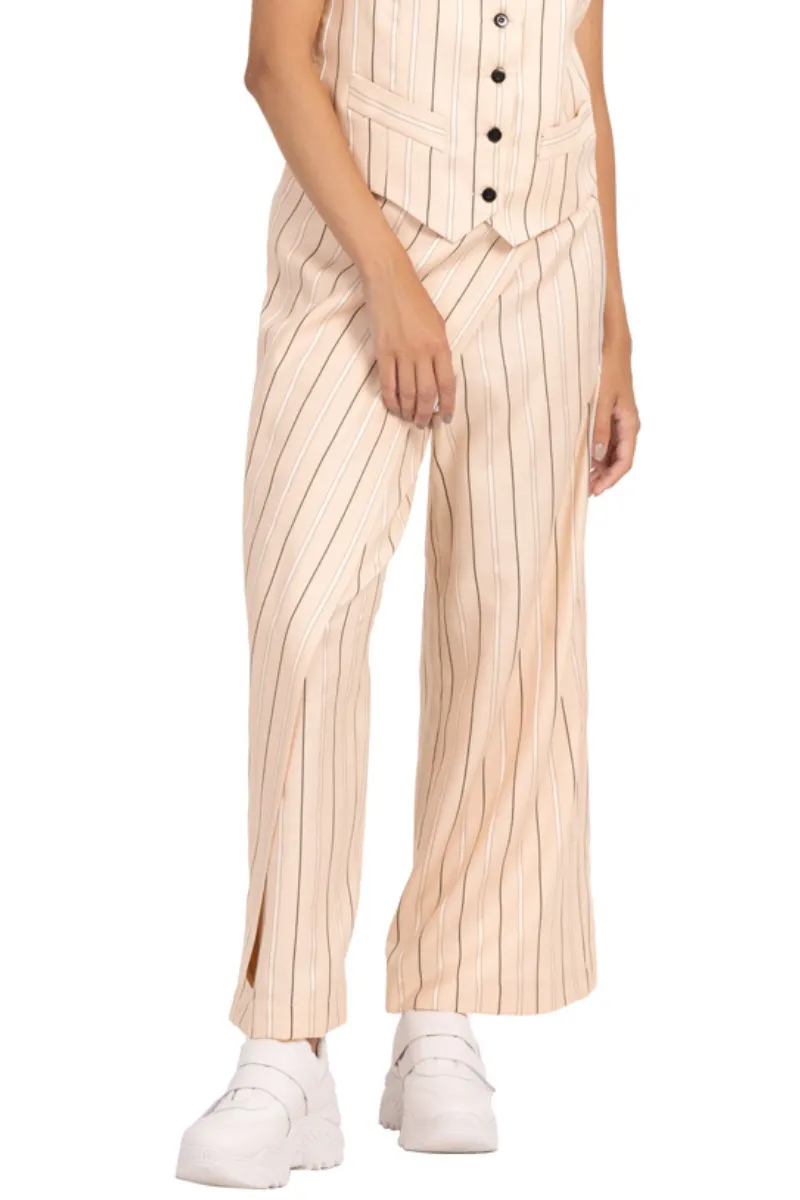 Striped Beige Wrap Women's Tailored Trousers