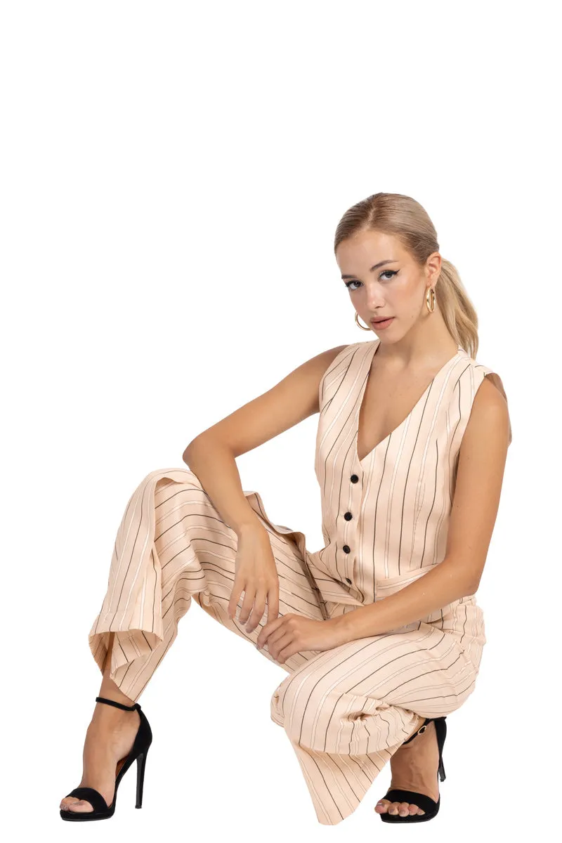 Striped Beige Wrap Women's Tailored Trousers