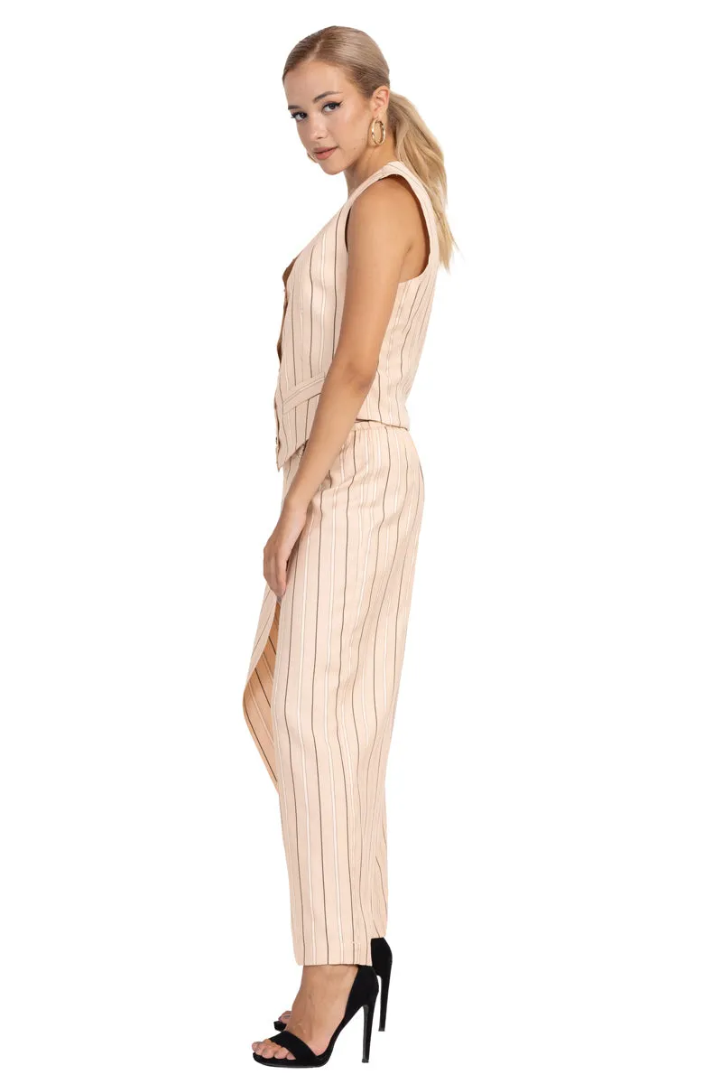 Striped Beige Wrap Women's Tailored Trousers