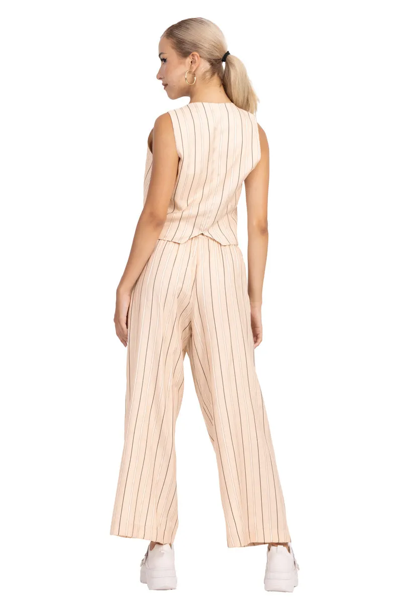 Striped Beige Wrap Women's Tailored Trousers