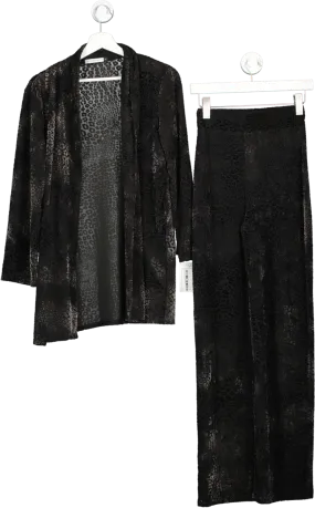 Sundarbay Black Leopard Print Flocked Oversized Shirt & Wide Leg Pants UK 8