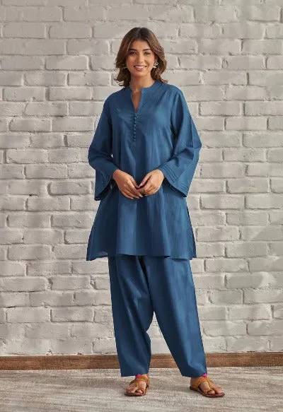 Teal Blue Cotton Versatile Co-Ord Set  (Set of 2)