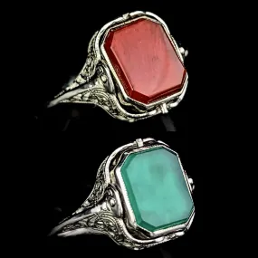 The Geneva - Art Deco Flip Ring Chalcedony Carnelian 14k Gold Filigree c.1920s