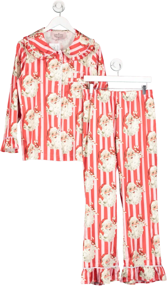 The Sleepover Club Red Santa Stripe Luxe Satin Frill Trouser And Shirt Set UK S