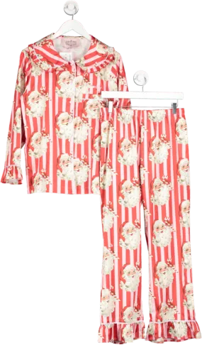 The Sleepover Club Red Santa Stripe Luxe Satin Frill Trouser And Shirt Set UK S