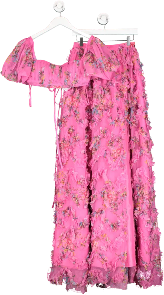 VIP Girl Pink Floral Print Corset Top And Maxi Skirt Set UK S