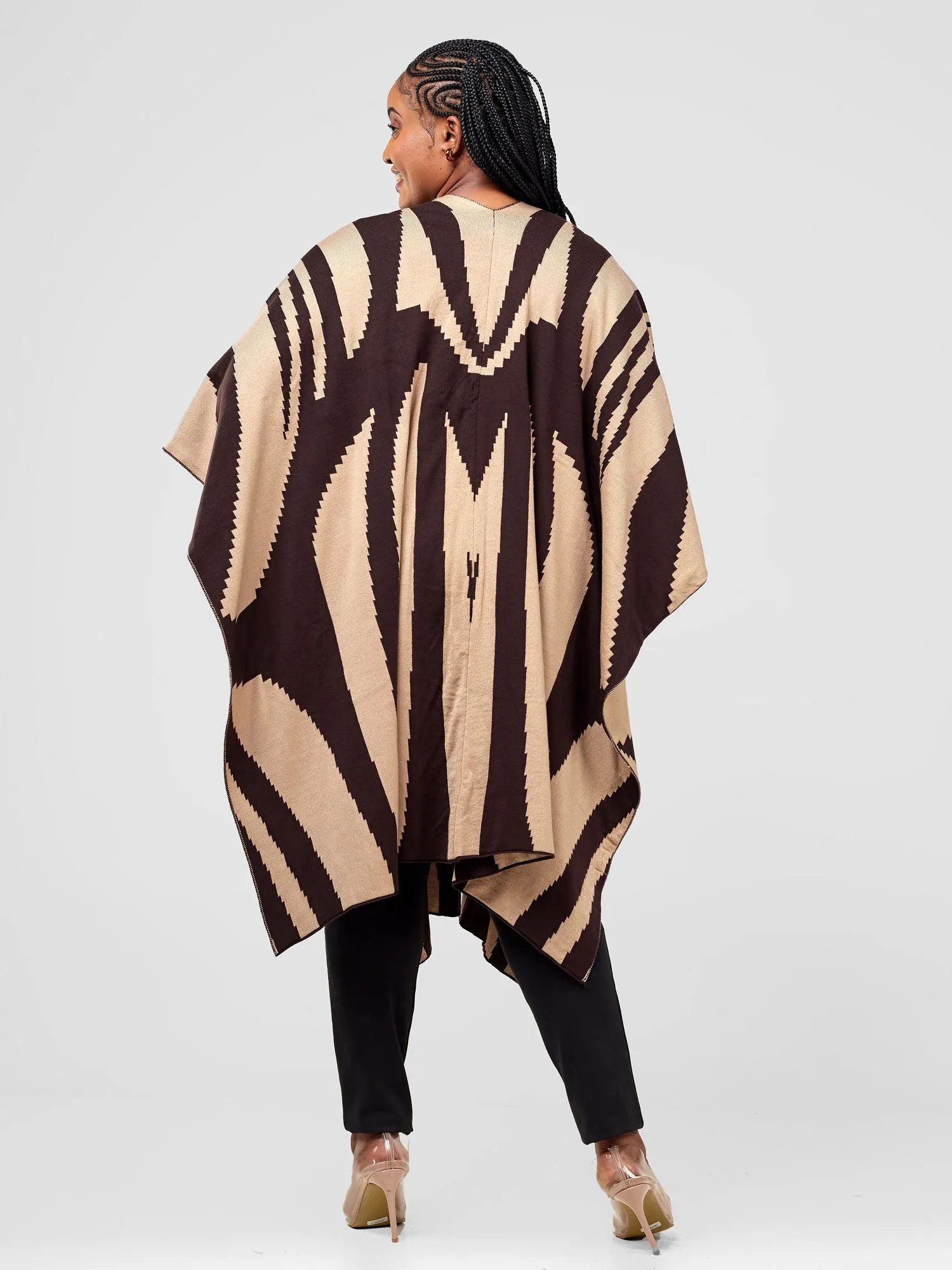 Vivo Reversible Printed Poncho - Dark Chocolate / Taupe Jito Print