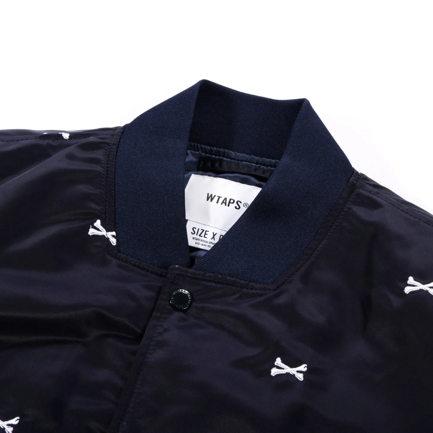 WTAPS TEAM JACKET NAVY NYLON EMB CROSSBONES