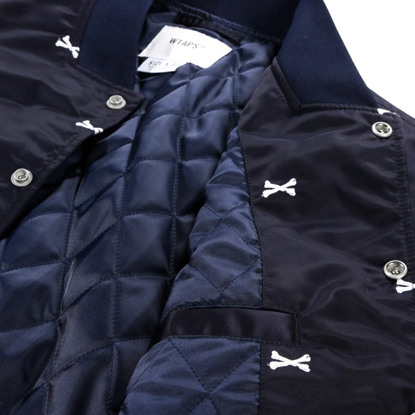 WTAPS TEAM JACKET NAVY NYLON EMB CROSSBONES